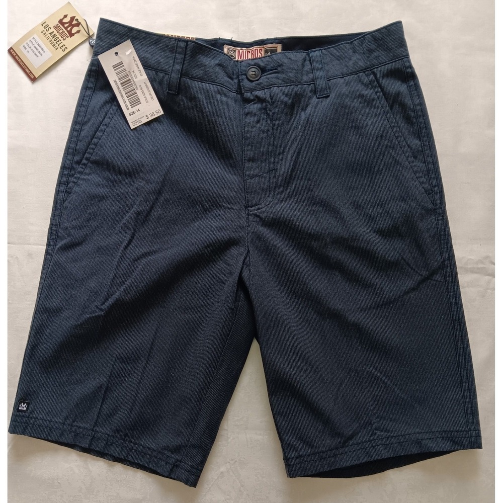 Micros Zach Navy Blue Yarn Dyed Relaxed Walk Shorts Boys Size 14 BZXS-6410 NWT